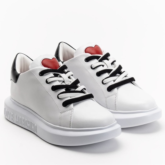 Love Moschino Shoes - NWT Love Moschino heart-print lace-up calf leather sneakers Size EU 39 US 8